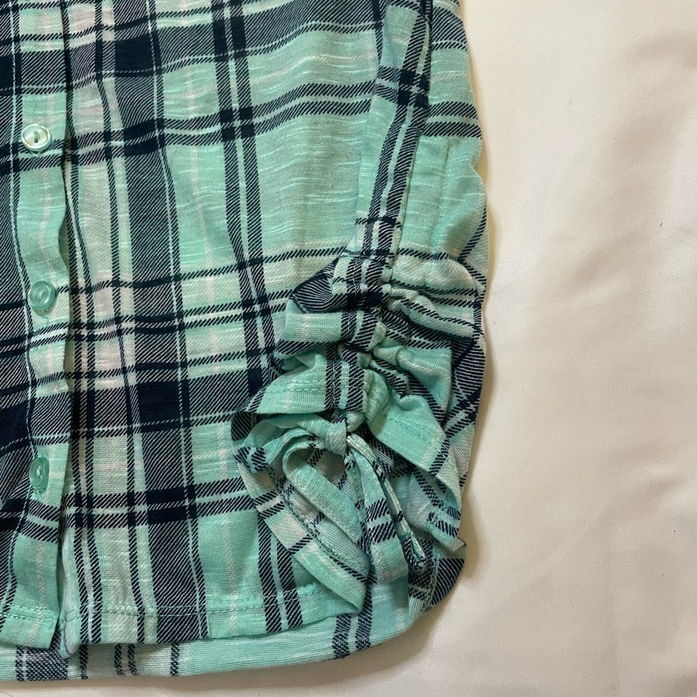 No Boundaries size XL mint green and navy blue plaid button up tank top - Picture 5 of 6